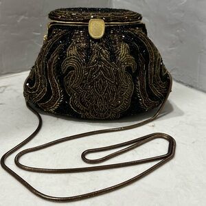 Vintage Handmade Beaded Satin Evening Clutch Purse Shoulder Bag
